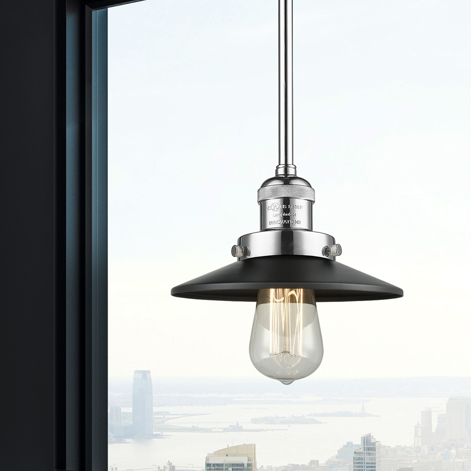 Franklin Restoration Railroad 1 Light 8 inch Polished Chrome Mini Pendant Ceiling Light in Incandescent, Matte Black