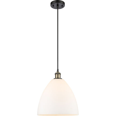 Ballston Dome 1 Light 12 inch Black Antique Brass Mini Pendant Ceiling Light in Matte White Glass, Black Textured