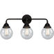 Nouveau 2 Beacon 3 Light 24 inch Matte Black Bath Vanity Light Wall Light in Seedy Glass