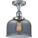 Ballston Large Bell LED 8 inch Polished Chrome Semi-Flush Mount Ceiling Light in Plated Smoke Glass, Ballston
