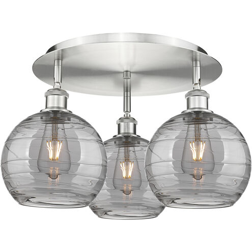 Athens Deco Swirl 3 Light 19.75 inch Satin Nickel Flush Mount Ceiling Light
