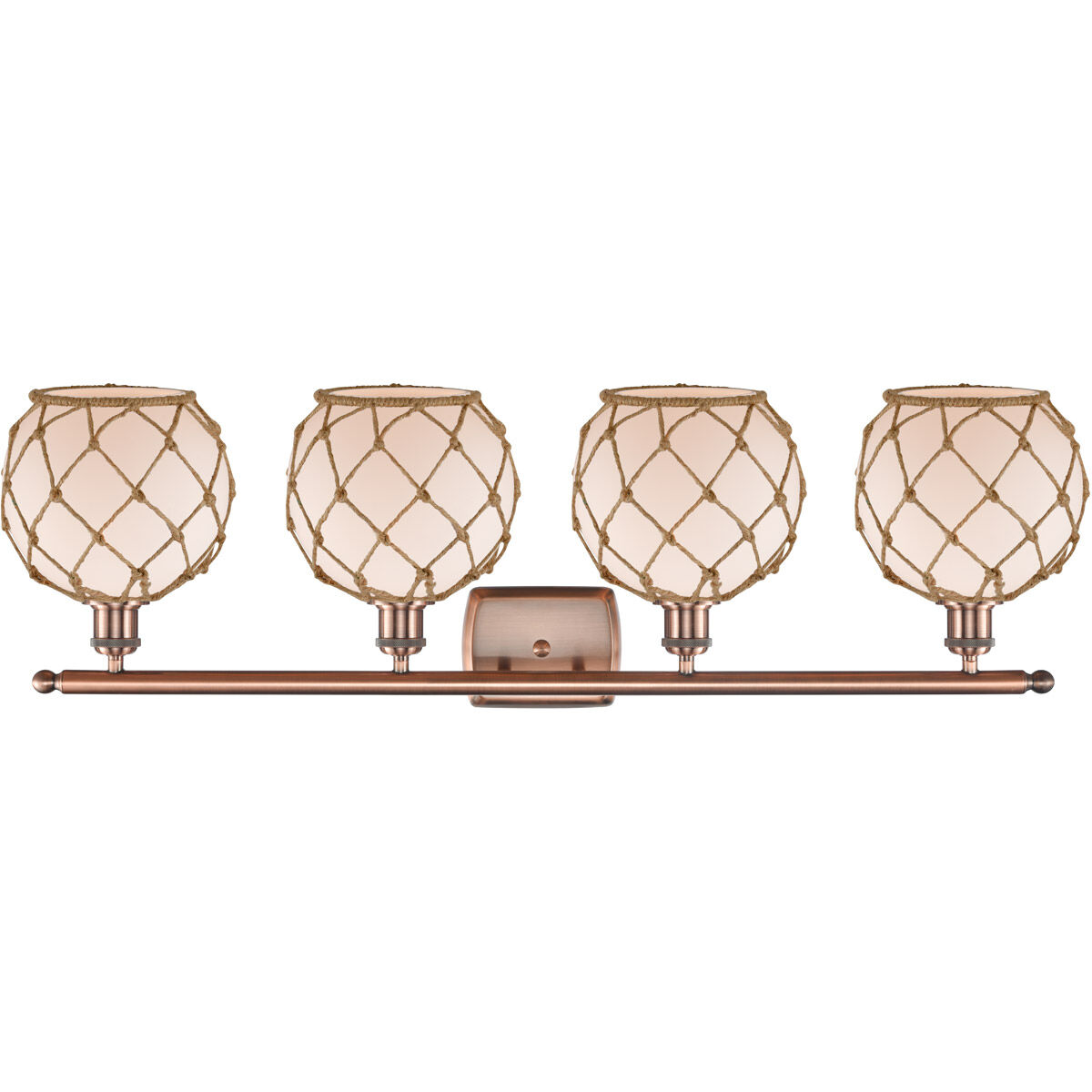 Ballston Farmhouse Rope LED 36 inch Antique Copper Bath Vanity Light Wall Light in White Glass with Brown Rope, Ballston