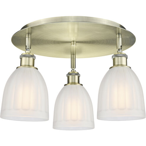 Brookfield 3 Light 17.5 inch Antique Brass Flush Mount Ceiling Light in White