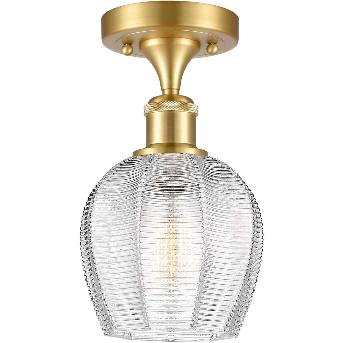 Ballston Norfolk LED 6 inch Satin Gold Semi-Flush Mount Ceiling Light in Clear Glass