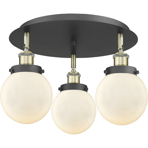 Beacon 3 Light 17.75 inch Black Antique Brass Flush Mount Ceiling Light in Matte White