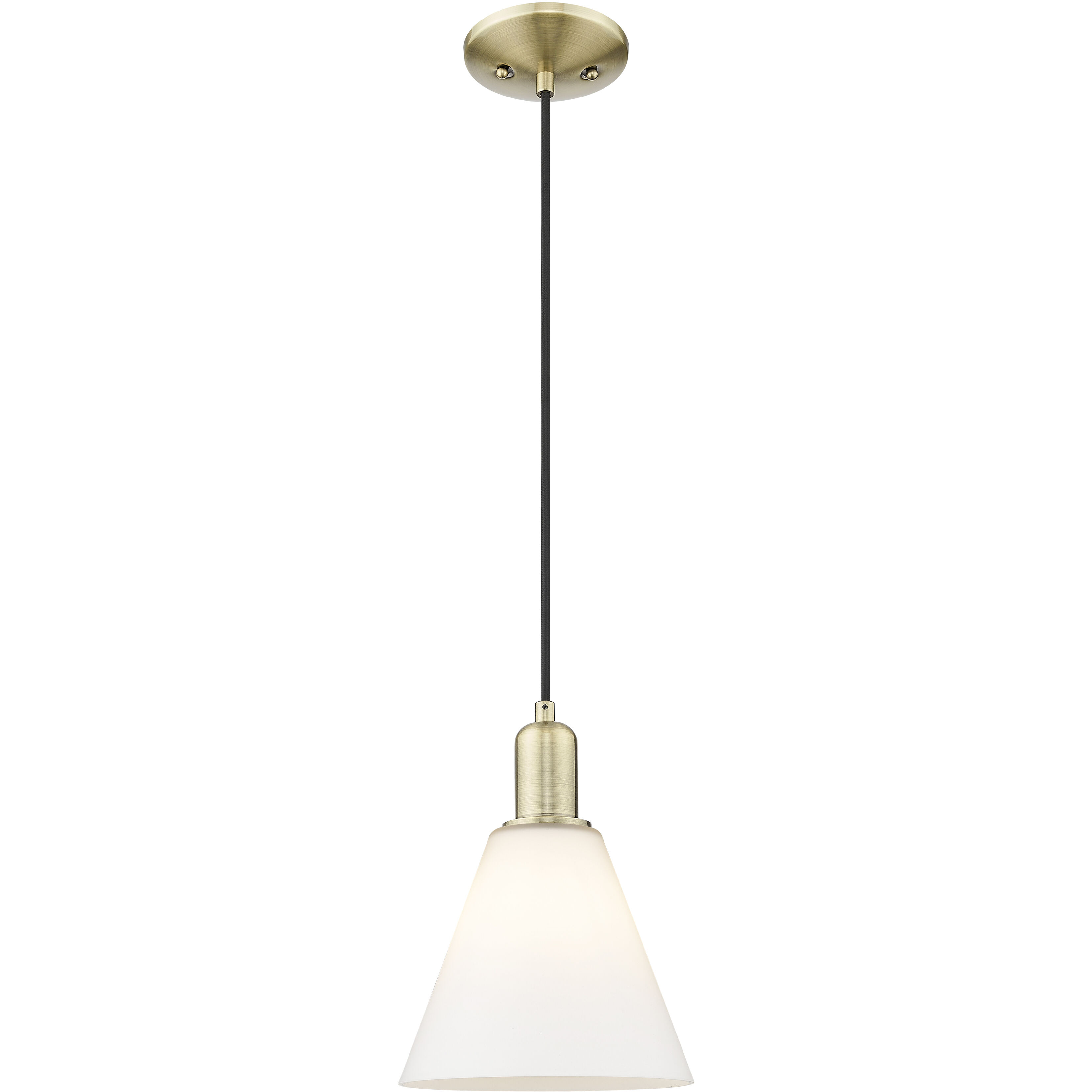 Arcadia Berkshire Glass 1 Light 8 inch Antique Brass Mini Pendant Ceiling Light in Matte White