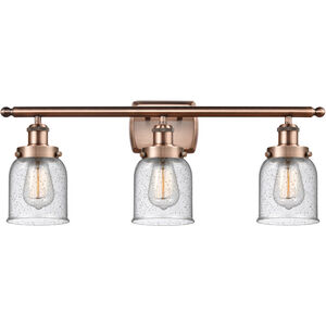 Ballston Small Bell 3 Light 26 inch Antique Copper Bath Vanity Light Wall Light in Seedy Glass