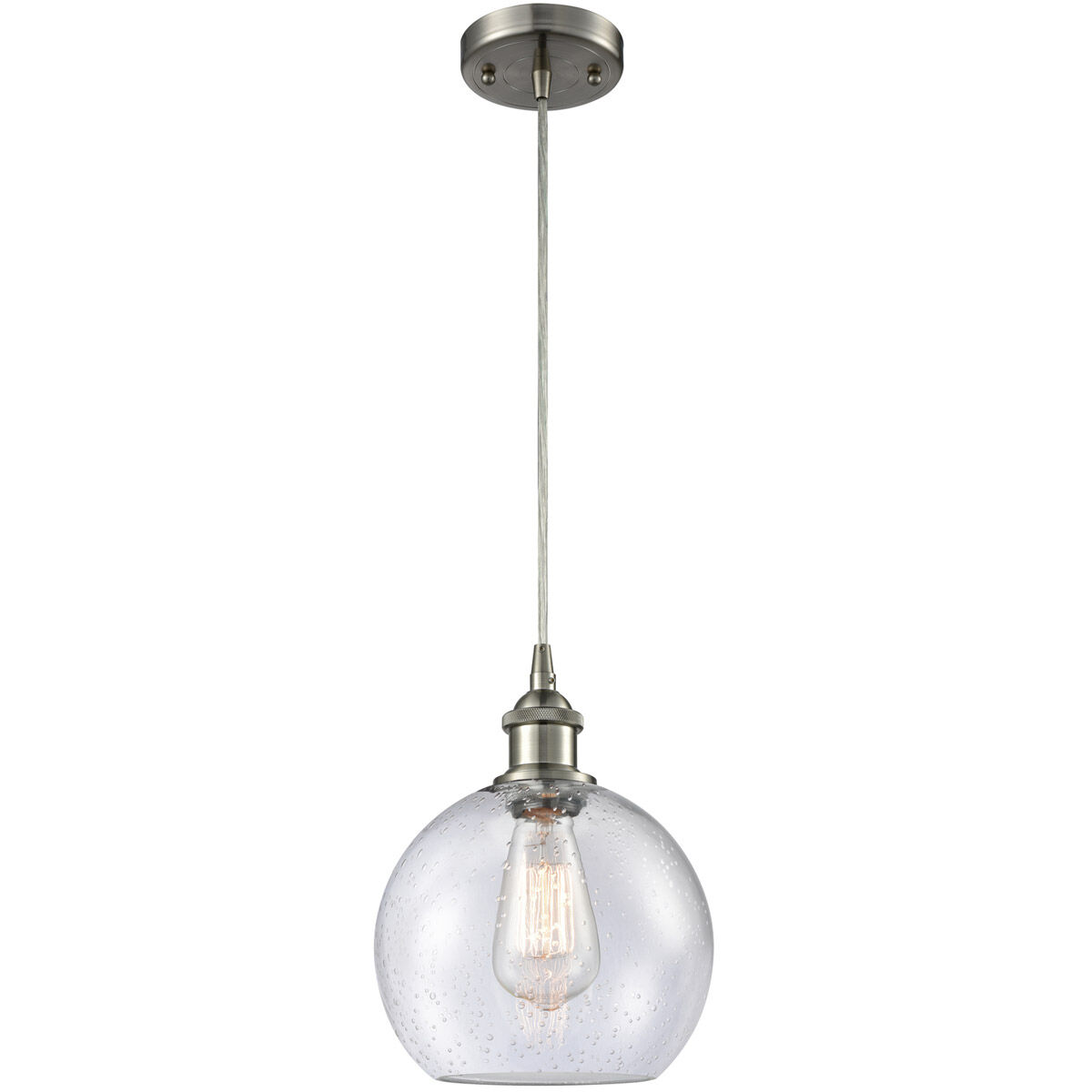 Ballston Athens 1 Light 8 inch Brushed Satin Nickel Mini Pendant Ceiling Light in Seedy Glass, Ballston