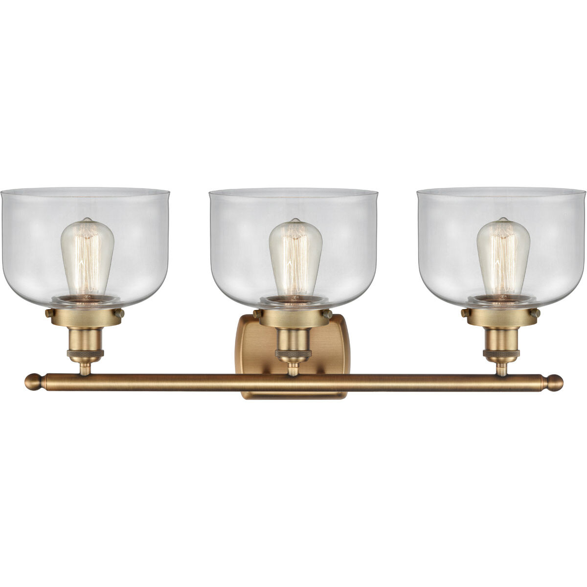 Ballston Large Bell 3 Light 26 inch Brushed Brass Bath Vanity Light Wall Light in Clear Glass