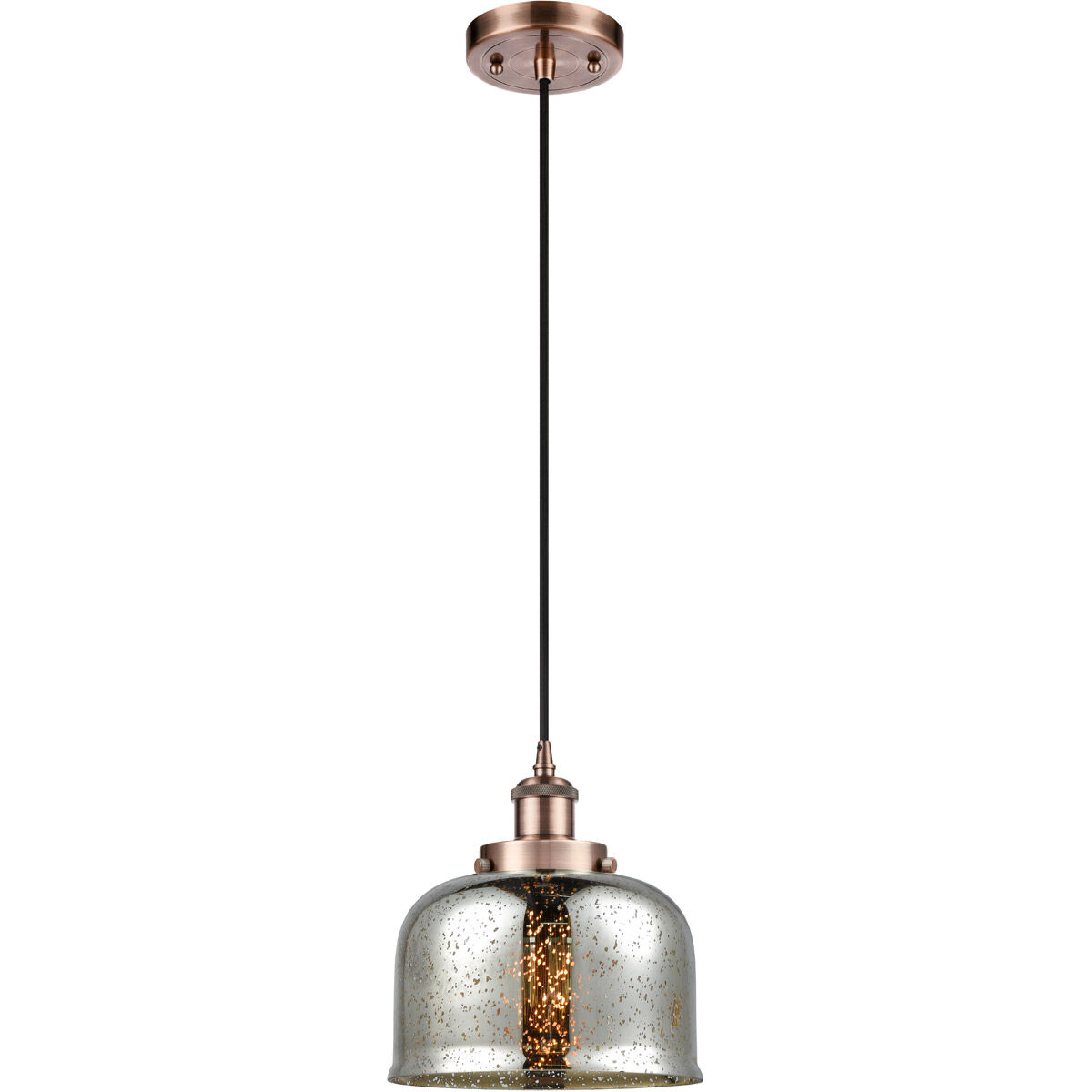 Ballston Bell LED 8 inch Antique Copper Mini Pendant Ceiling Light, Large Bell