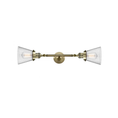Franklin Restoration Small Cone LED 6 inch Antique Brass Bath Vanity Light Wall Light in Seedy Glass, Franklin Restoration