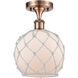 Ballston Farmhouse Rope 1 Light 8 inch Antique Copper Semi-Flush Mount Ceiling Light in White Glass with White Rope, Ballston
