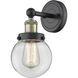 Beacon Sconce Wall Light in Black Antique Brass, Clear