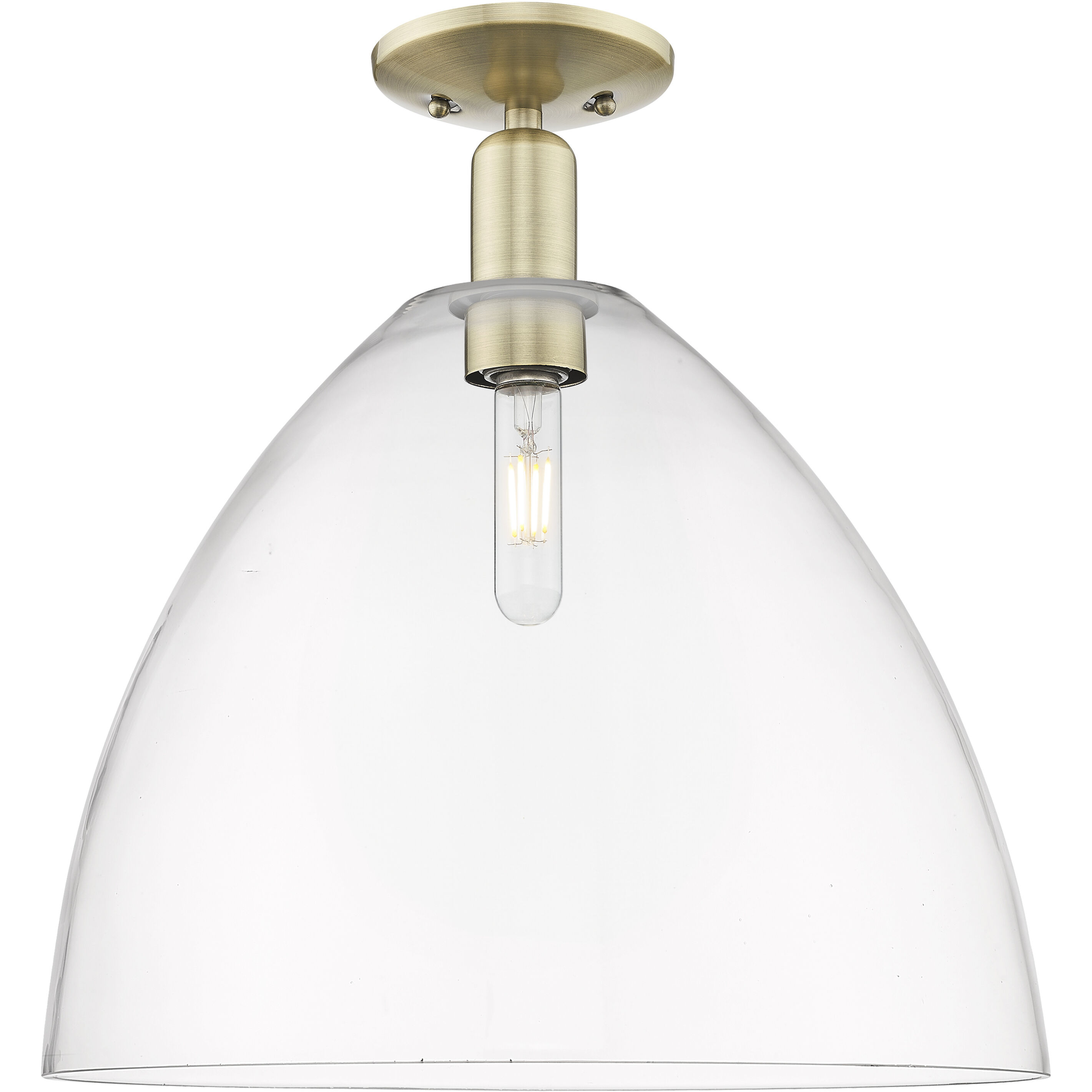 Arcadia Bristol 1 Light 16 inch Antique Brass Semi-Flush Mount Ceiling Light in Clear