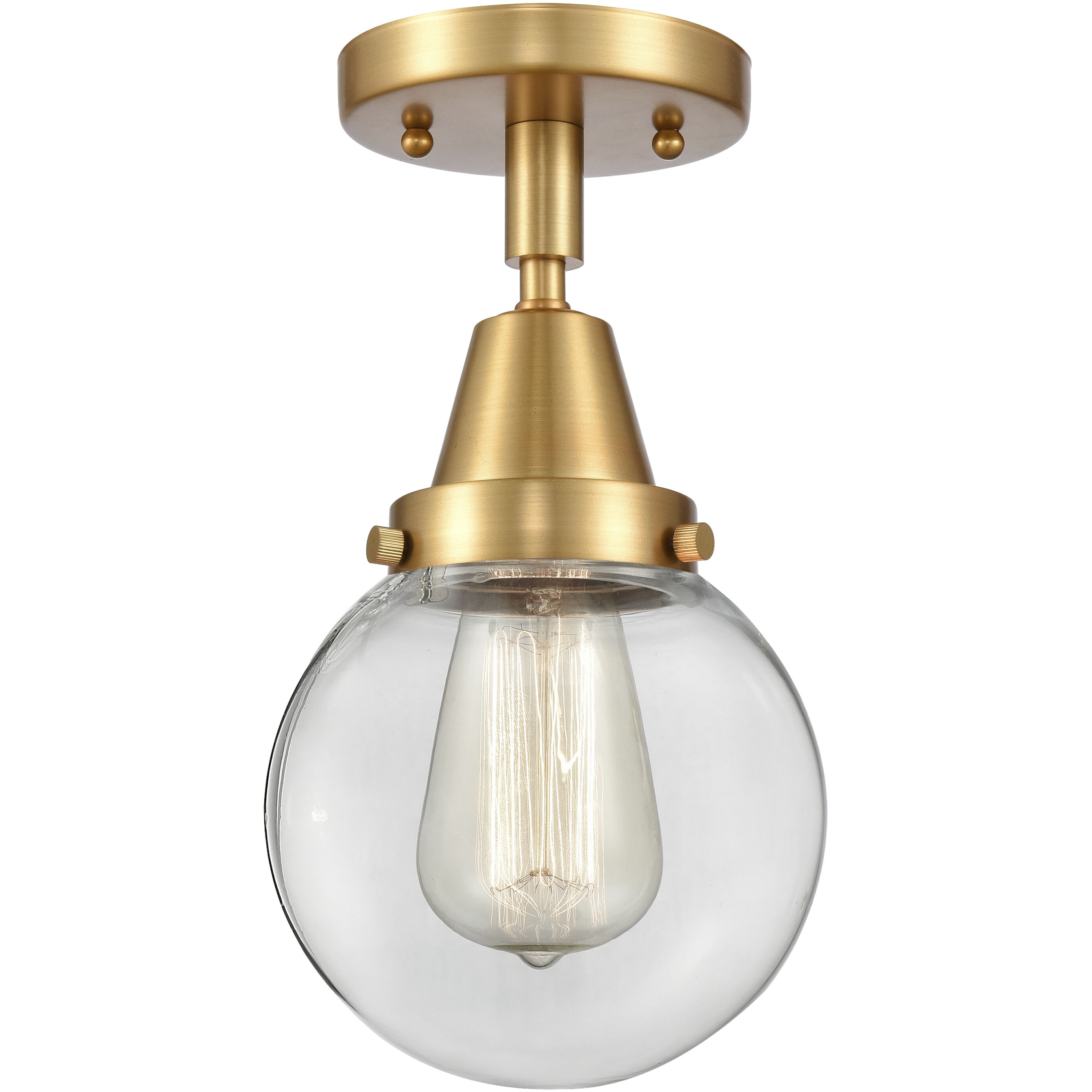 Beacon 1 Light 6 inch Satin Gold Flush Mount Ceiling Light in Bulb Not Included, Clear Glass