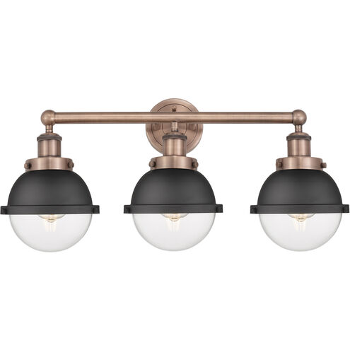 Hampden 3 Light 25.25 inch Antique Copper Bath Vanity Light Wall Light in Matte Black and Clear
