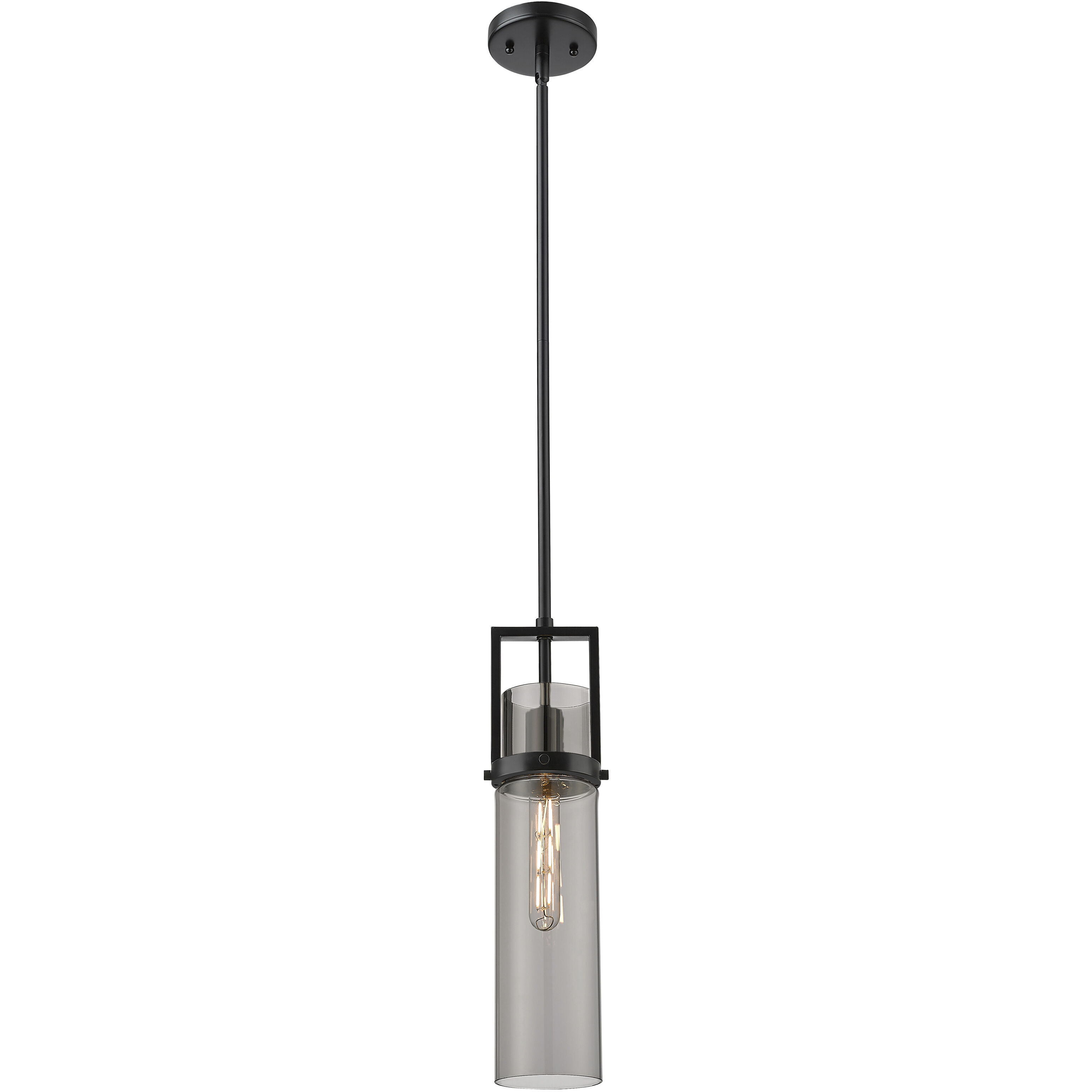 Utopia 1 Light 4.25 inch Matte Black Pendant Ceiling Light in Plated Smoke Glass