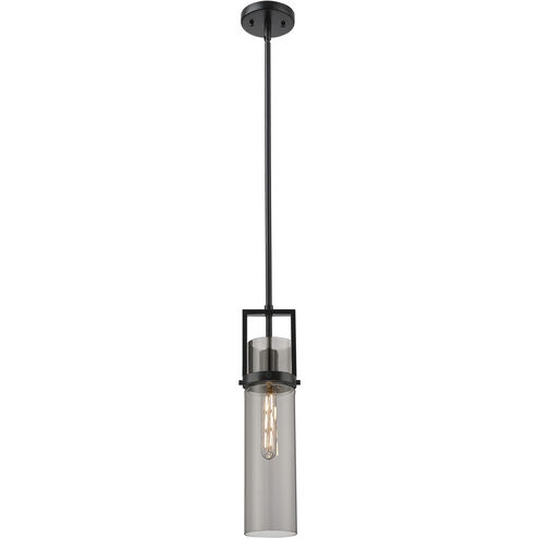 Utopia 1 Light 4.25 inch Matte Black Pendant Ceiling Light in Plated Smoke Glass
