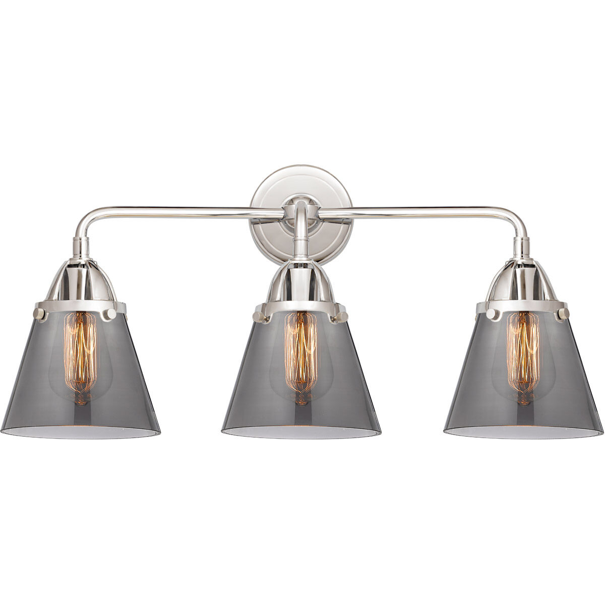 Nouveau 2 Small Cone LED 24.25 inch Polished Chrome Bath Vanity Light Wall Light in Plated Smoke Glass