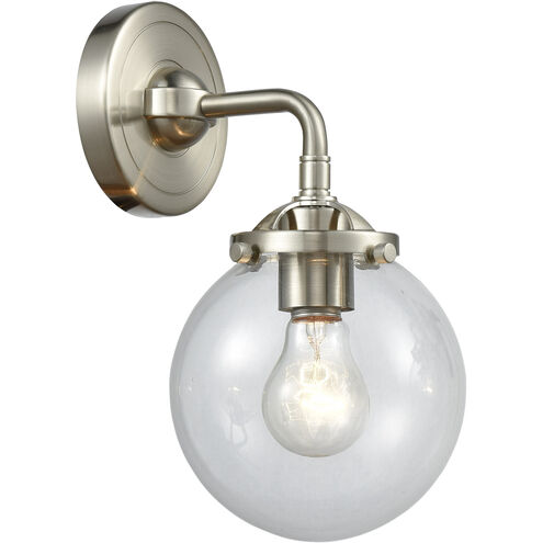 Nouveau Beacon LED 6 inch Brushed Satin Nickel Sconce Wall Light in Clear Glass, Nouveau