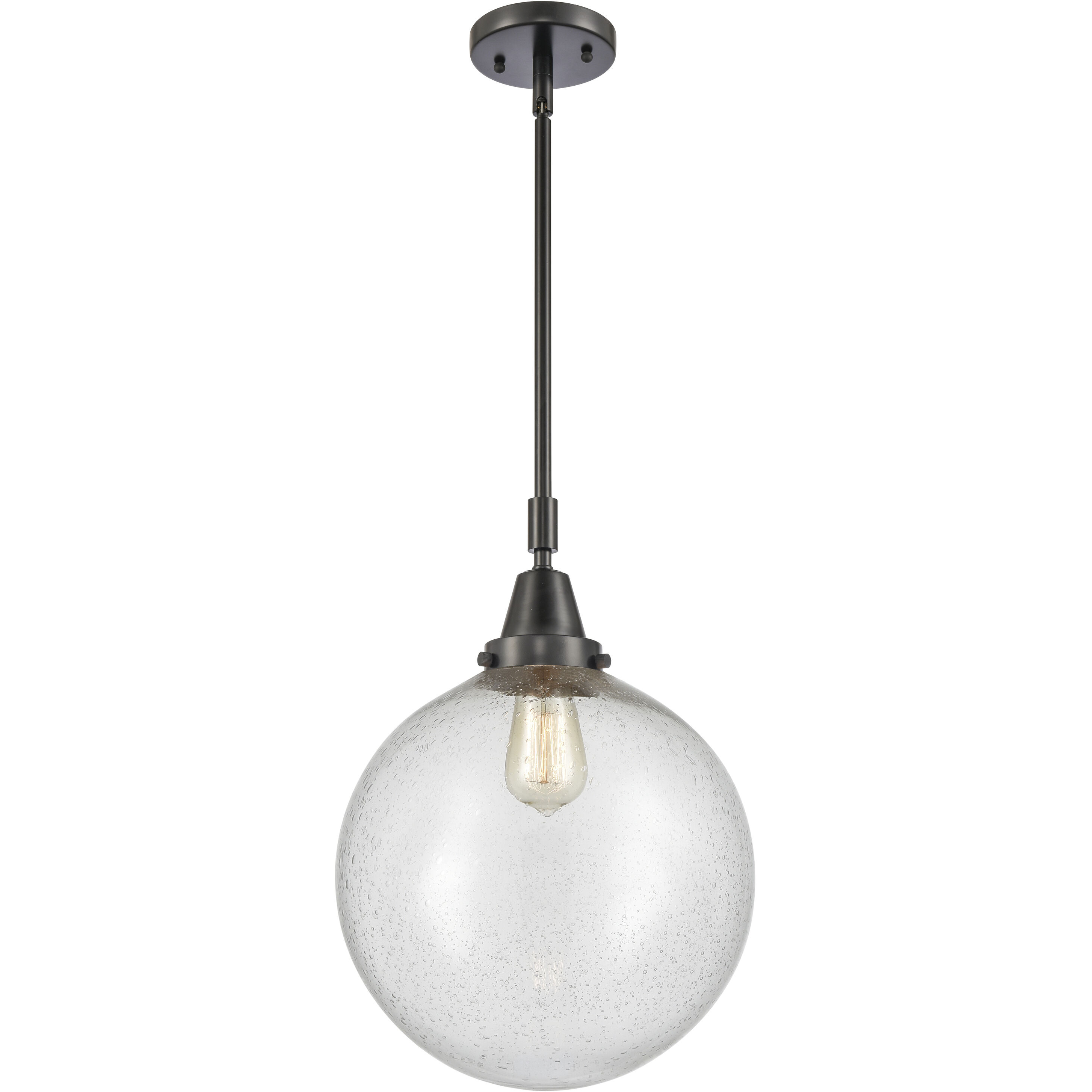 Beacon 1 Light 12 inch Matte Black Mini Pendant Ceiling Light in Seedy Glass