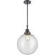 Beacon 1 Light 12 inch Matte Black Mini Pendant Ceiling Light in Seedy Glass