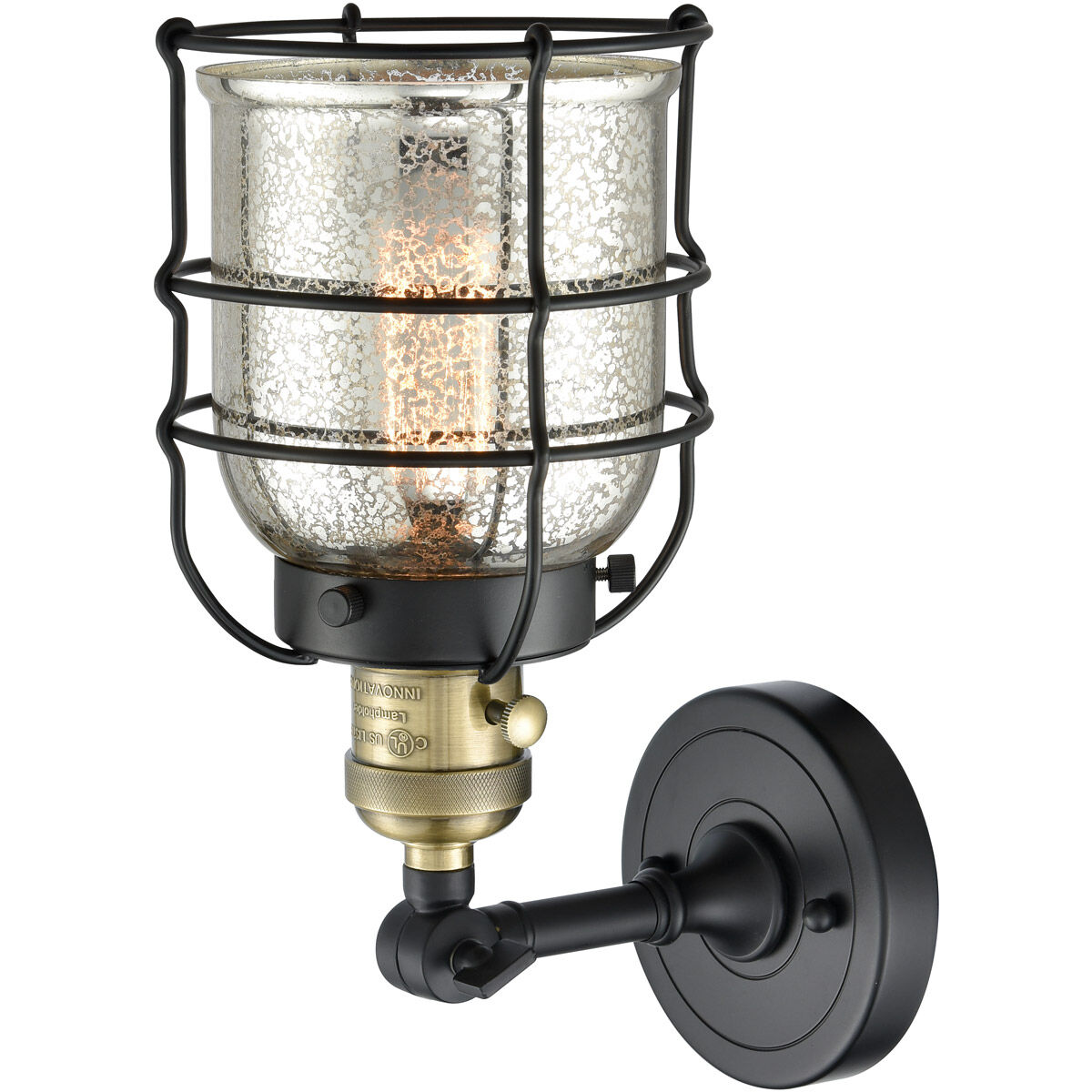 Franklin Restoration Small Bell Cage LED 6 inch Black Antique Brass Sconce Wall Light, Franklin Restoration