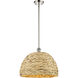 Woven Rattan 1 Light 15.75 inch Polished Nickel and Natural Pendant Ceiling Light