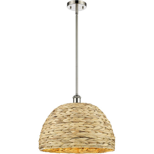Woven Rattan 1 Light 15.75 inch Polished Nickel and Natural Pendant Ceiling Light