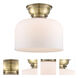 Aditi X-Large Bell LED 12 inch Antique Brass Flush Mount Ceiling Light in Matte White Glass, Aditi