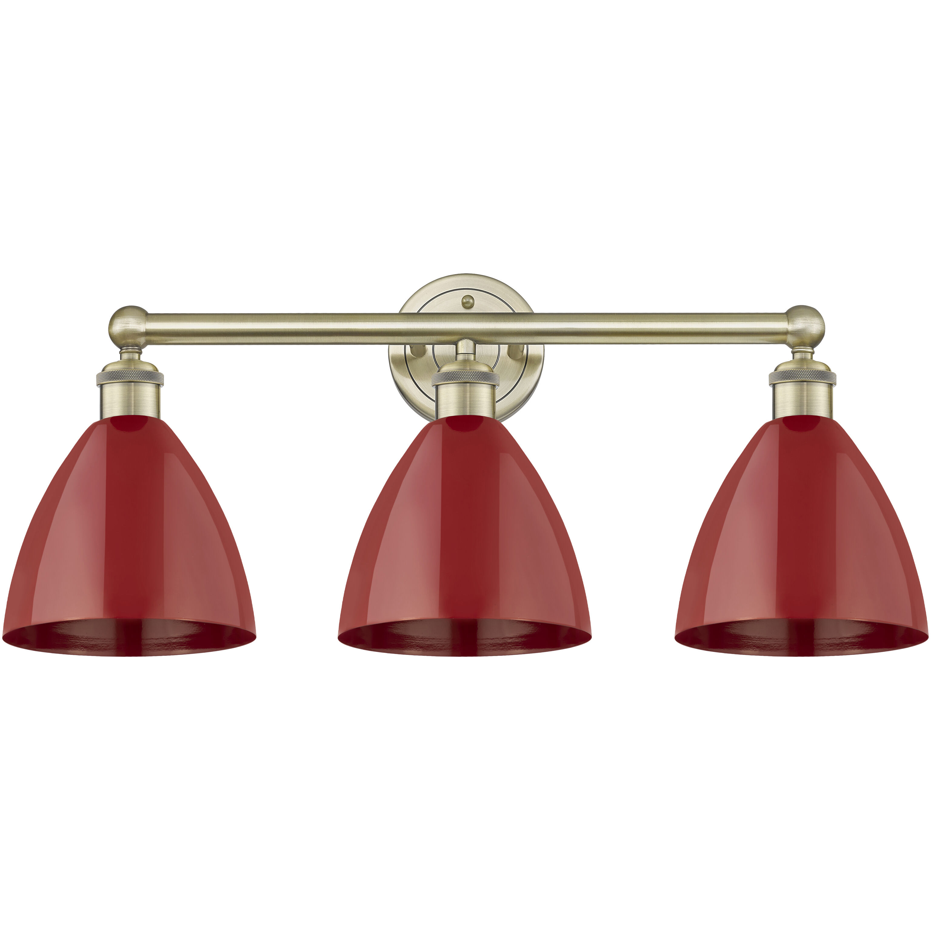 Plymouth Dome 3 Light 25.5 inch Antique Brass Bath Vanity Light Wall Light in Red, Cone