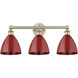 Plymouth Dome 3 Light 25.5 inch Antique Brass Bath Vanity Light Wall Light in Red, Cone