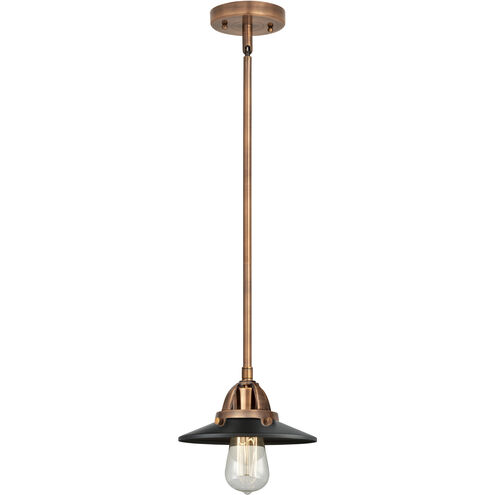 Nouveau 2 Railroad 1 Light 8 inch Antique Copper Mini Pendant Ceiling Light in Matte Black