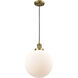 Franklin Restoration Beacon 1 Light 12 inch Brushed Brass Mini Pendant Ceiling Light in Incandescent, Matte White, Franklin Restoration