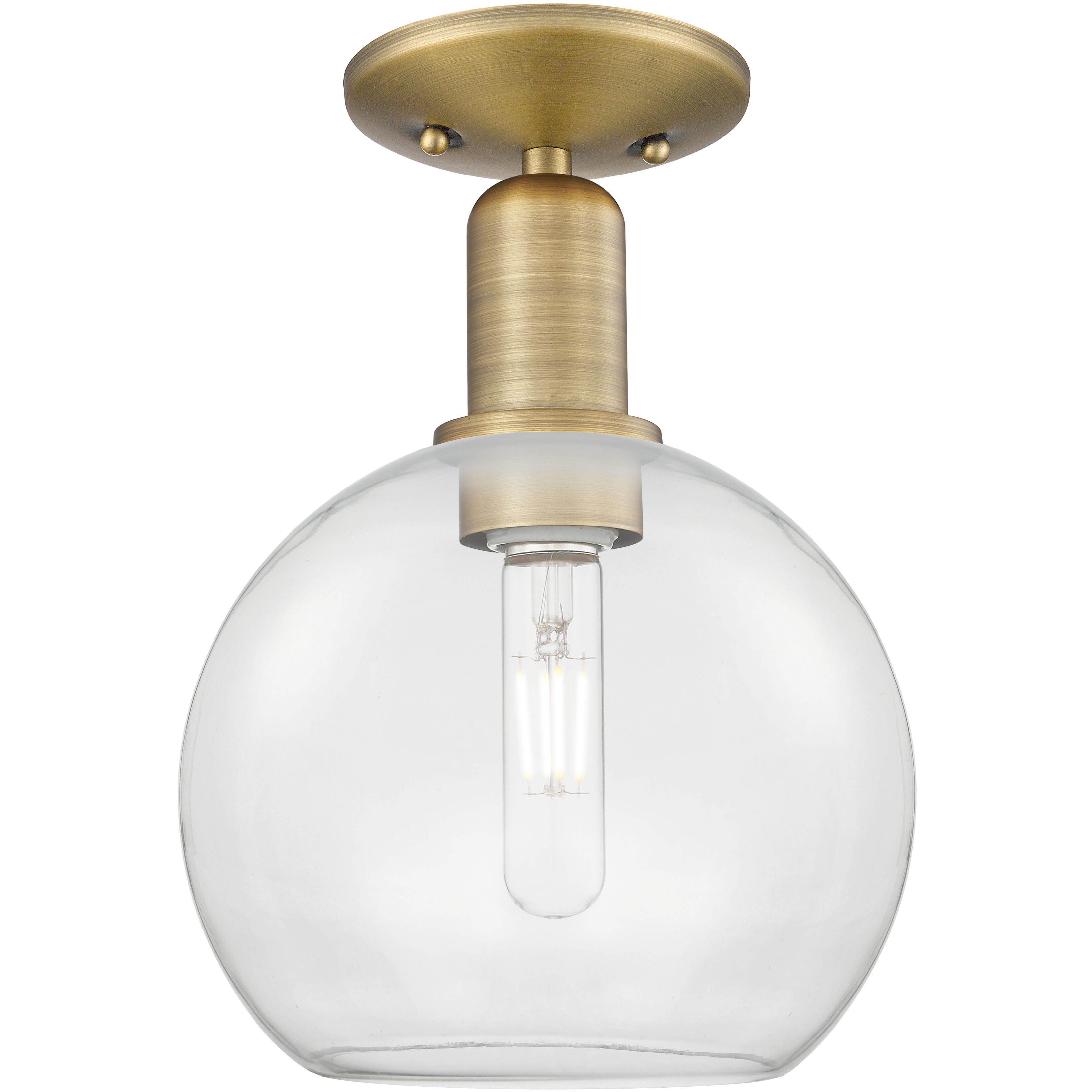 Arcadia Athens 1 Light 8 inch Brushed Brass Semi-Flush Mount Ceiling Light in Clear