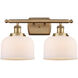 Ballston Large Bell 2 Light 16 inch Brushed Brass Bath Vanity Light Wall Light in Matte White Glass