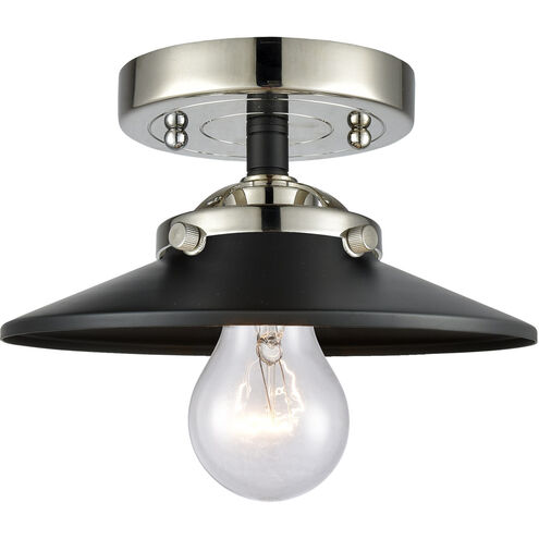 Nouveau Railroad LED 8 inch Black Antique Brass Semi-Flush Mount Ceiling Light in Matte Black, Nouveau