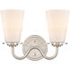 Scarlett 2 Light 14 inch Satin Nickel Bath Vanity Light Wall Light in White Glass