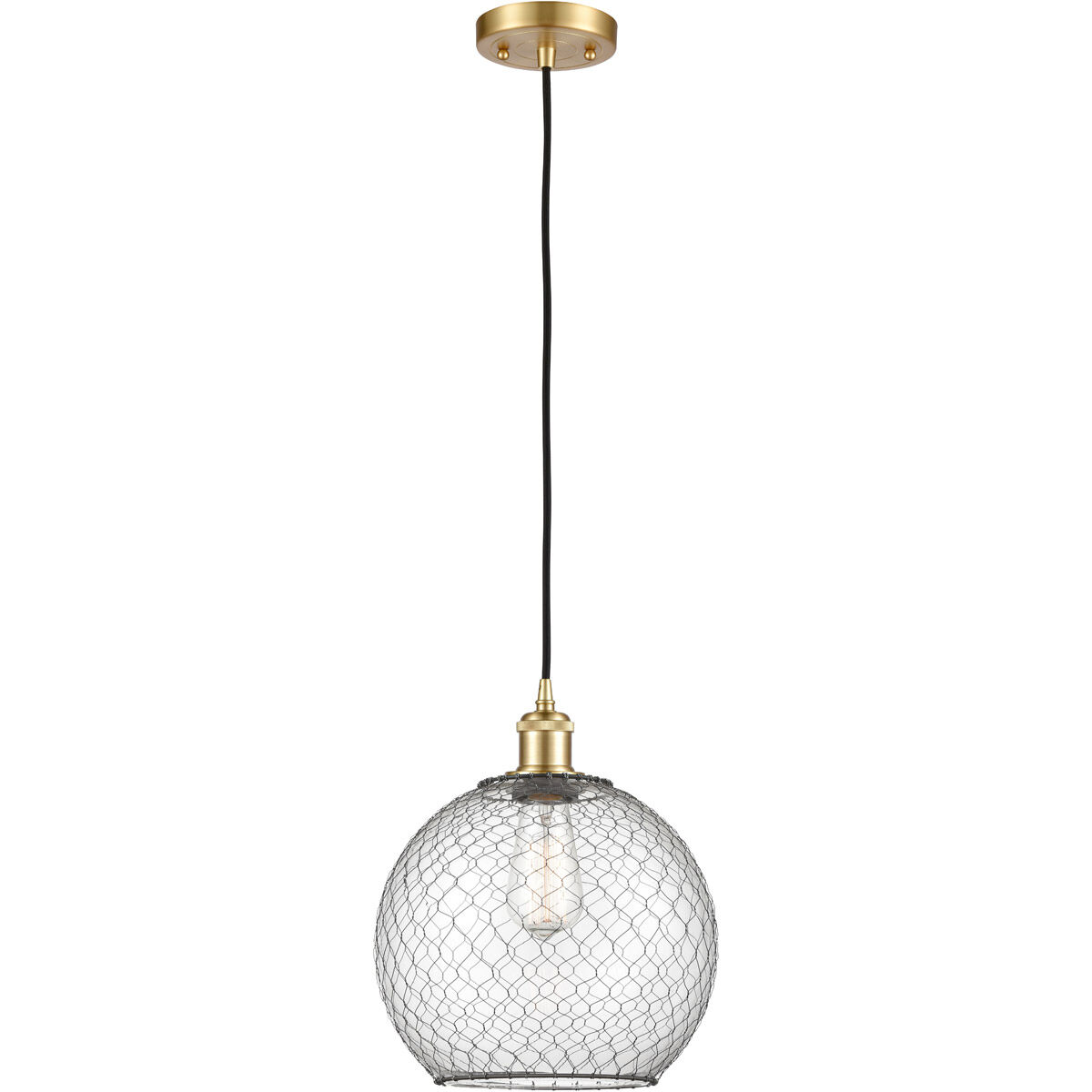 Ballston Large Farmhouse Chicken Wire 1 Light 10 inch Satin Gold Mini Pendant Ceiling Light, Ballston
