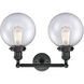 Franklin Restoration Large Beacon 2 Light 19 inch Matte Black Bath Vanity Light Wall Light in Seedy Glass, Franklin Restoration