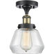 Fulton 1 Light 6.5 inch Black Antique Brass Semi-Flush Mount Ceiling Light in Clear Glass