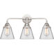 Nouveau 2 Small Cone 3 Light 24 inch Polished Chrome Bath Vanity Light Wall Light in Clear Glass