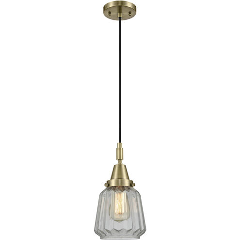 Downtown Urban Chatham 1 Light 7 inch Antique Brass Mini Pendant Ceiling Light in Clear