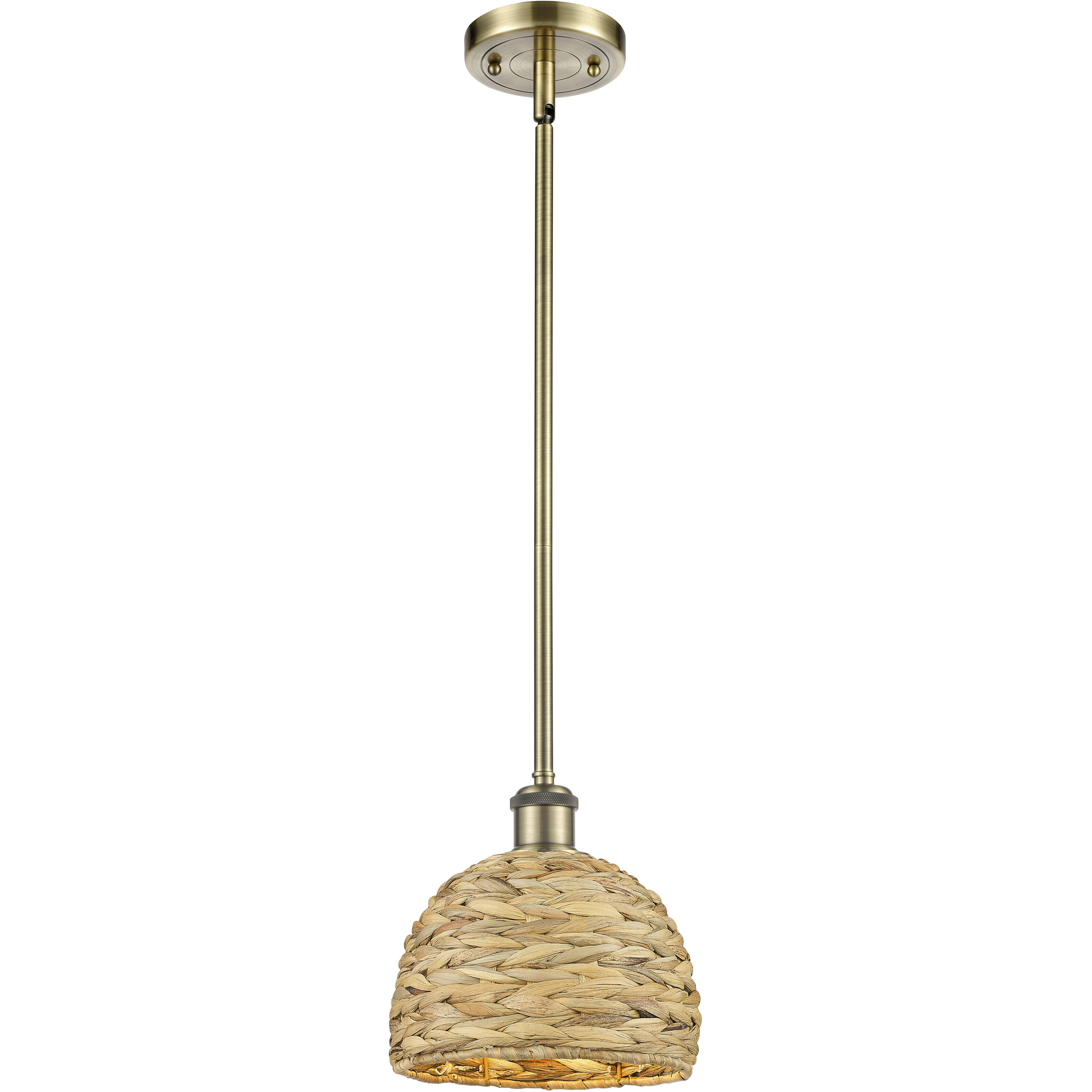 Woven Rattan 1 Light 8 inch Antique Brass Pendant Ceiling Light