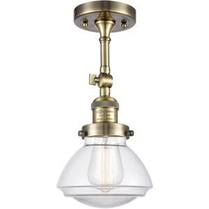 Franklin Restoration Olean LED 7 inch Antique Brass Semi-Flush Mount Ceiling Light in Clear Glass, Franklin Restoration