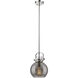 Newton Sphere 1 Light 8 inch Polished Nickel Mini Pendant Ceiling Light in Light Smoke Glass