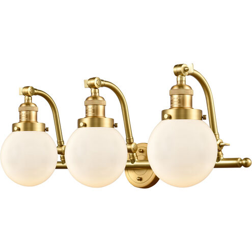Franklin Restoration Beacon LED 25.5 inch Satin Gold Bath Vanity Light Wall Light in Matte White Glass, Franklin Restoration