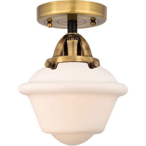 Nouveau 2 Small Oxford 1 Light 8 inch Black Antique Brass and Matte Black Semi-Flush Mount Ceiling Light in Matte White Glass
