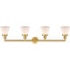 Franklin Restoration Small Cone LED 42 inch Satin Gold Bath Vanity Light Wall Light in Matte White Glass, Franklin Restoration