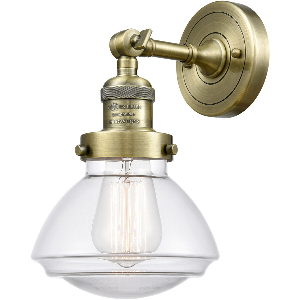 Franklin Restoration Olean LED 7 inch Antique Brass Sconce Wall Light in Clear Glass, Franklin Restoration